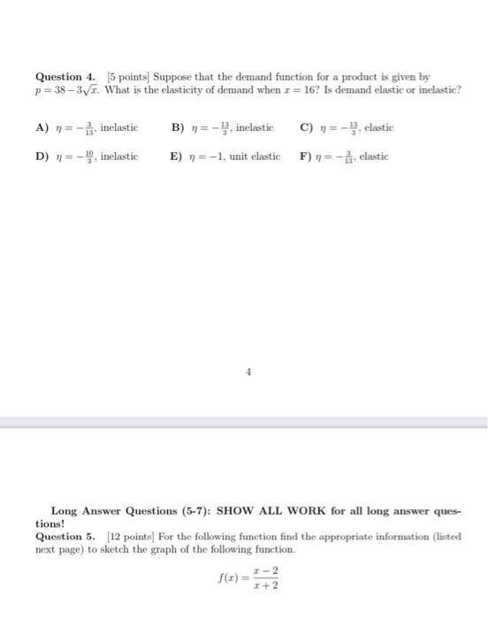 Solved Question 4. 5 points) Suppose that the demand | Chegg.com