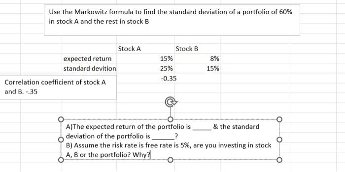 Use the Markowitz formula to find the standard | Chegg.com