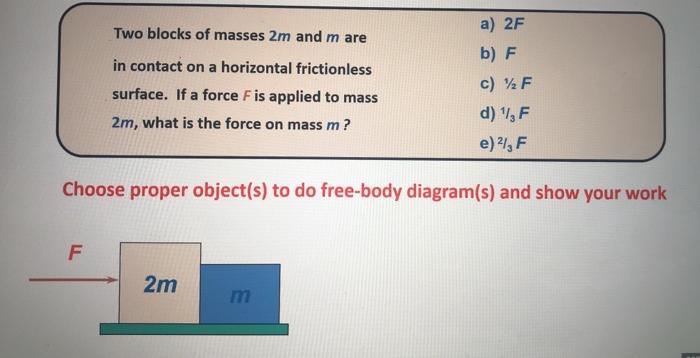 Solved Two blocks of masses 2m and m are in contact on a | Chegg.com