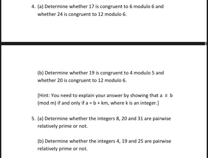 4 A Determine Whether 17 Is Congruent To 6 Modulo Chegg Com