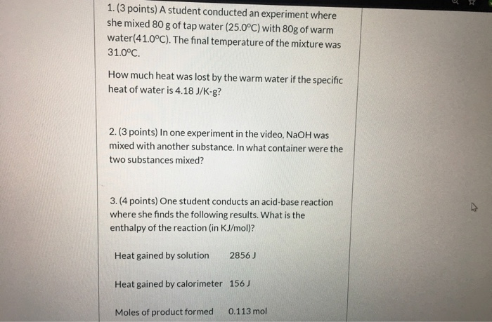 Solved 1. (3 points) A student conducted an experiment where | Chegg.com
