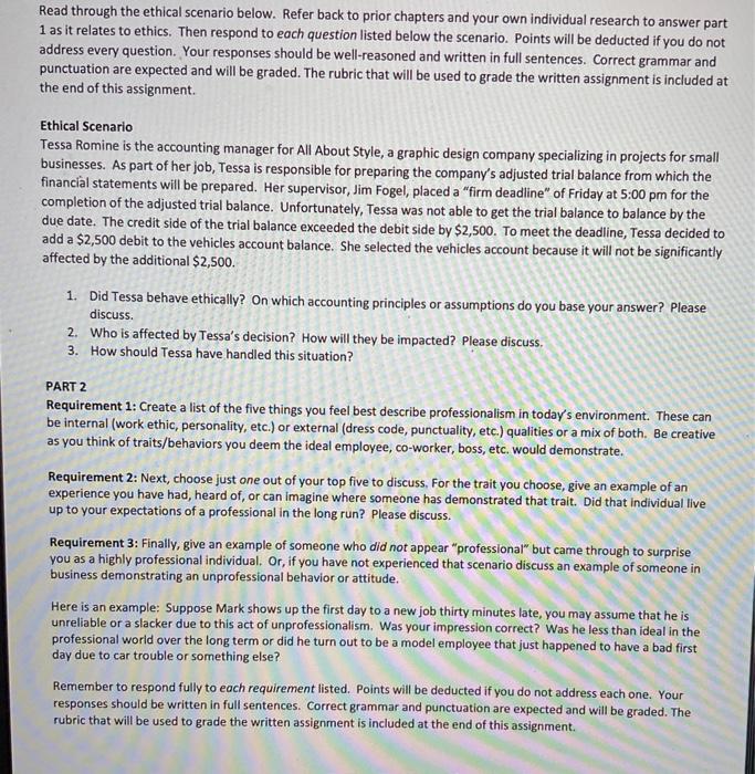 Solved Read Through The Ethical Scenario Below. Refer Back | Chegg.com