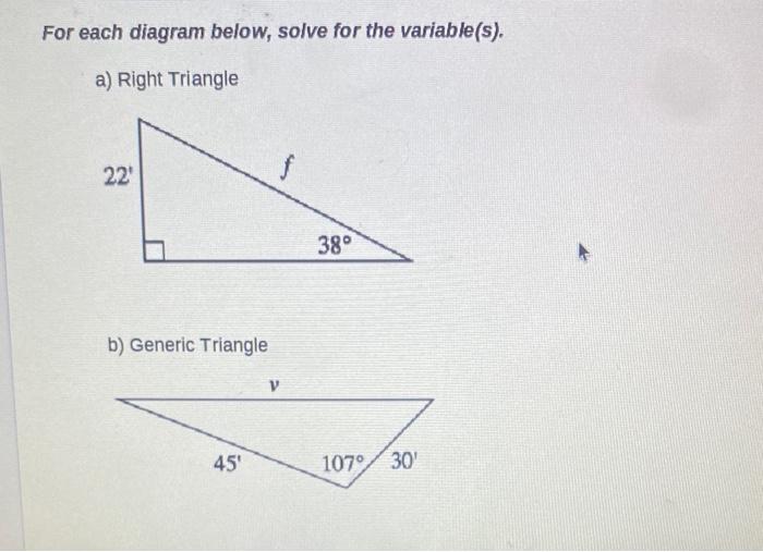 Solved For each diagram below, solve for the variable(s). a) | Chegg.com