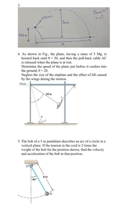 4. As shown in Fig, the plane, having a mass of \( 5 \mathrm{Mg} \), is hoisted back until \( \theta=50 \), and then the pull