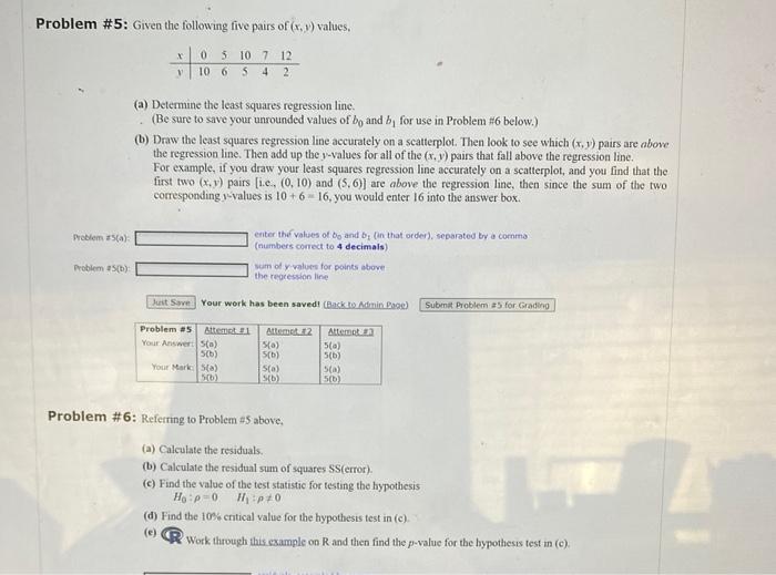Solved Problem \#5: Given the following five pairs of (x,y) | Chegg.com