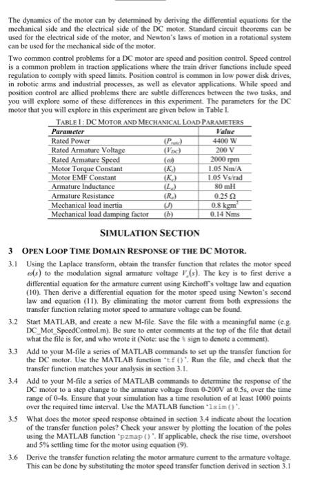Solved The dynamics of the motor can by determined by | Chegg.com