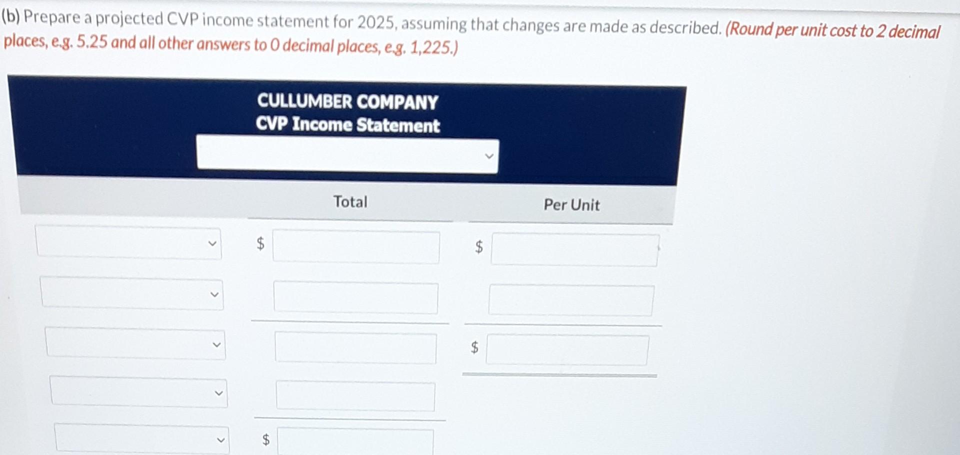 Solved Cullumber Company had sales in 2024 of 1,920,000 on