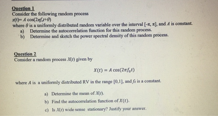 Random Process Question And Answer Solved Question 1 Consider the following random process | Chegg.com