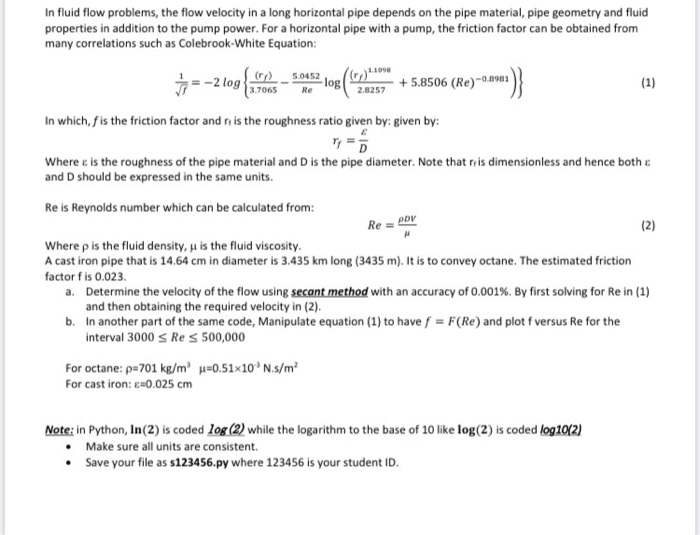 Solved In Fluid Flow Problems, The Flow Velocity In A Long | Chegg.com