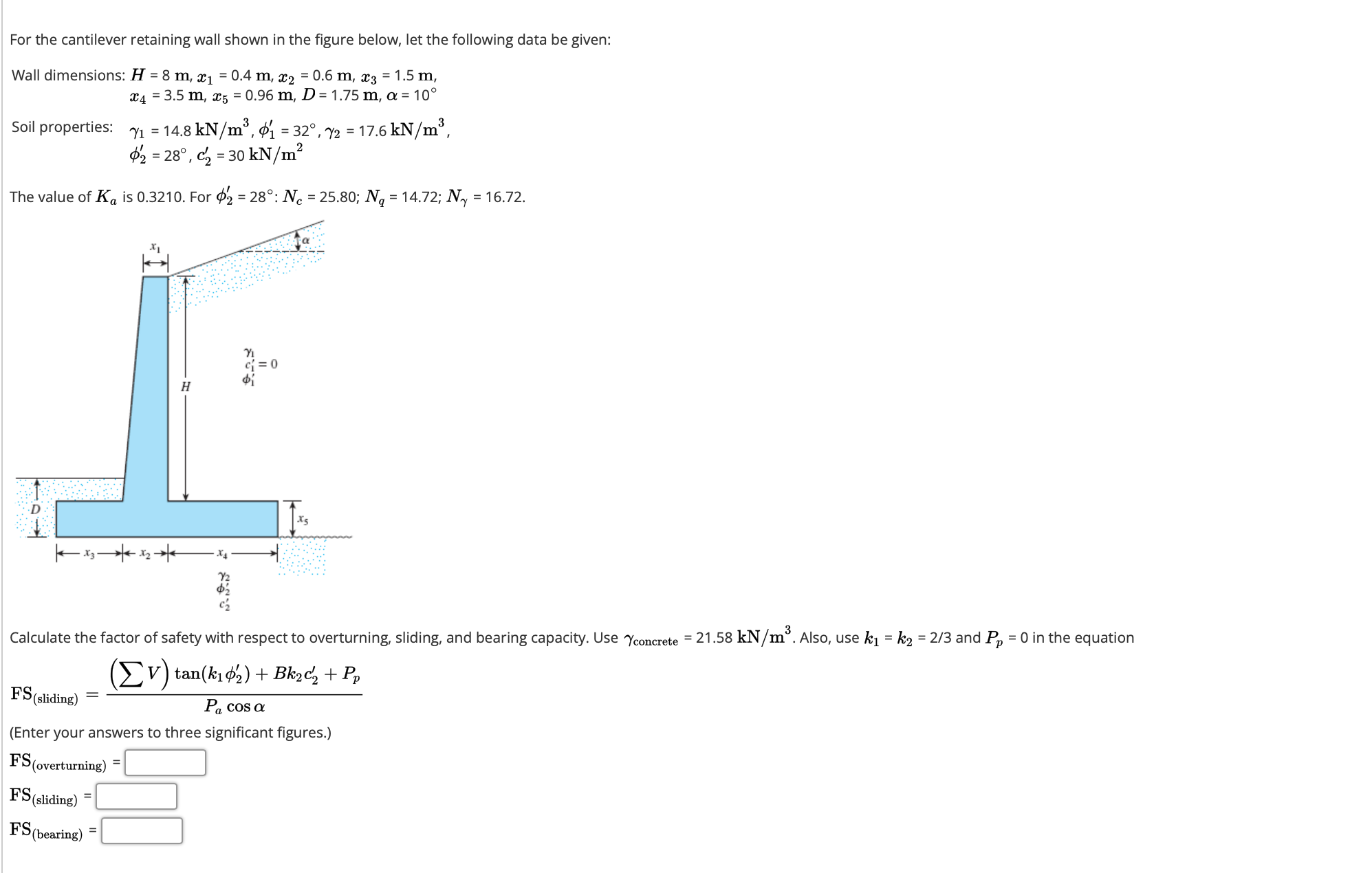 Solved For the cantilever retaining wall shown in ﻿the | Chegg.com