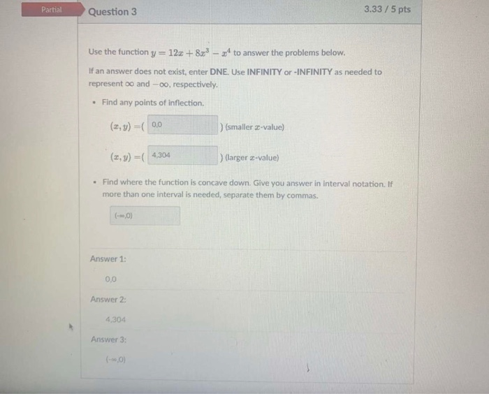Solved Partial Question 3 3.33/5 pts Use the function y = | Chegg.com