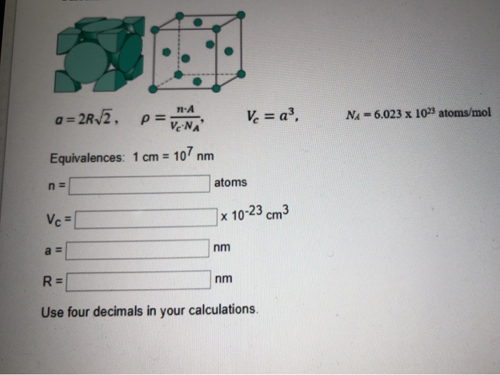 Solved calculate the radius of an unknow metal atom, given | Chegg.com