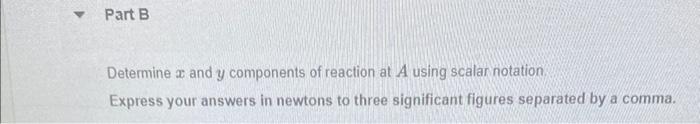 Determine \( x \) and \( y \) components of reaction at \( A \) using scalar notation.
Express your answers in newtons to thr