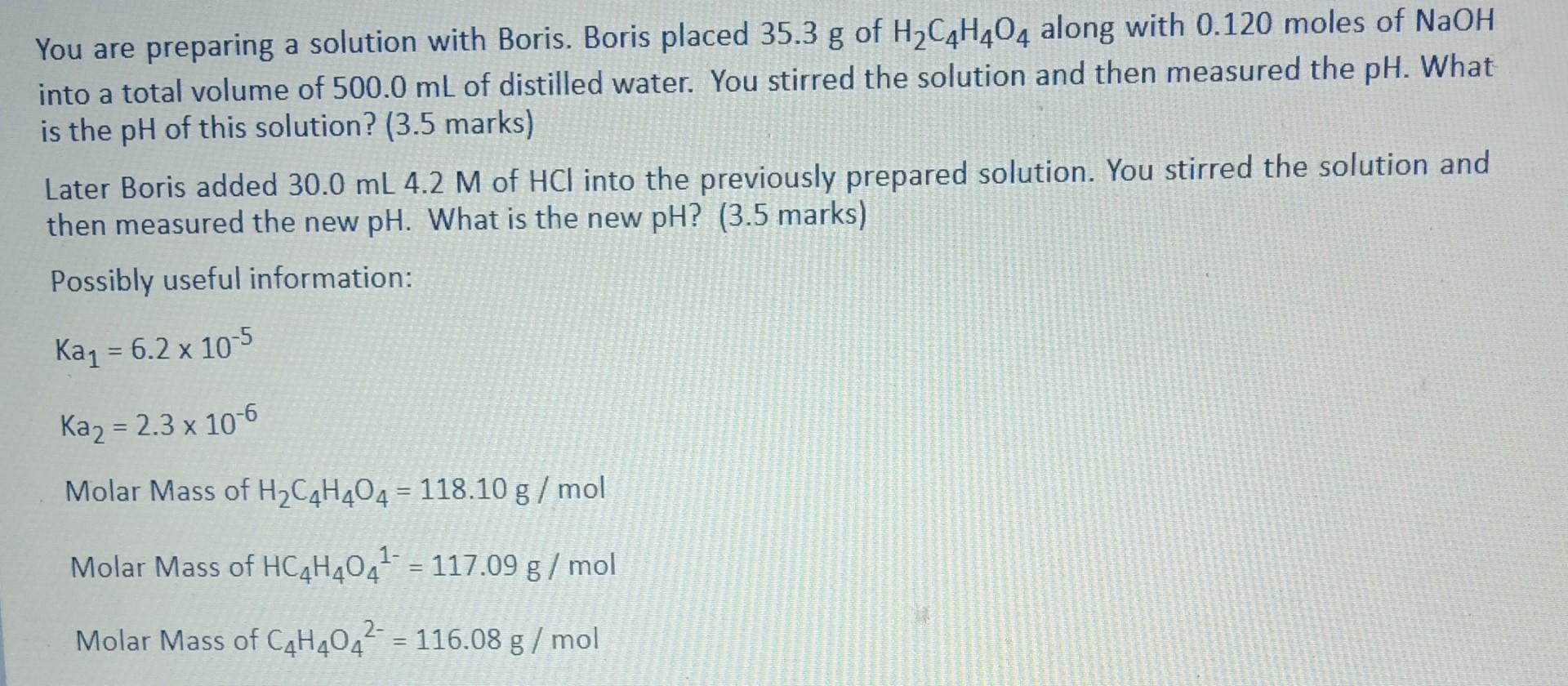 Solved You Are Preparing A Solution With Boris. Boris Placed | Chegg.com