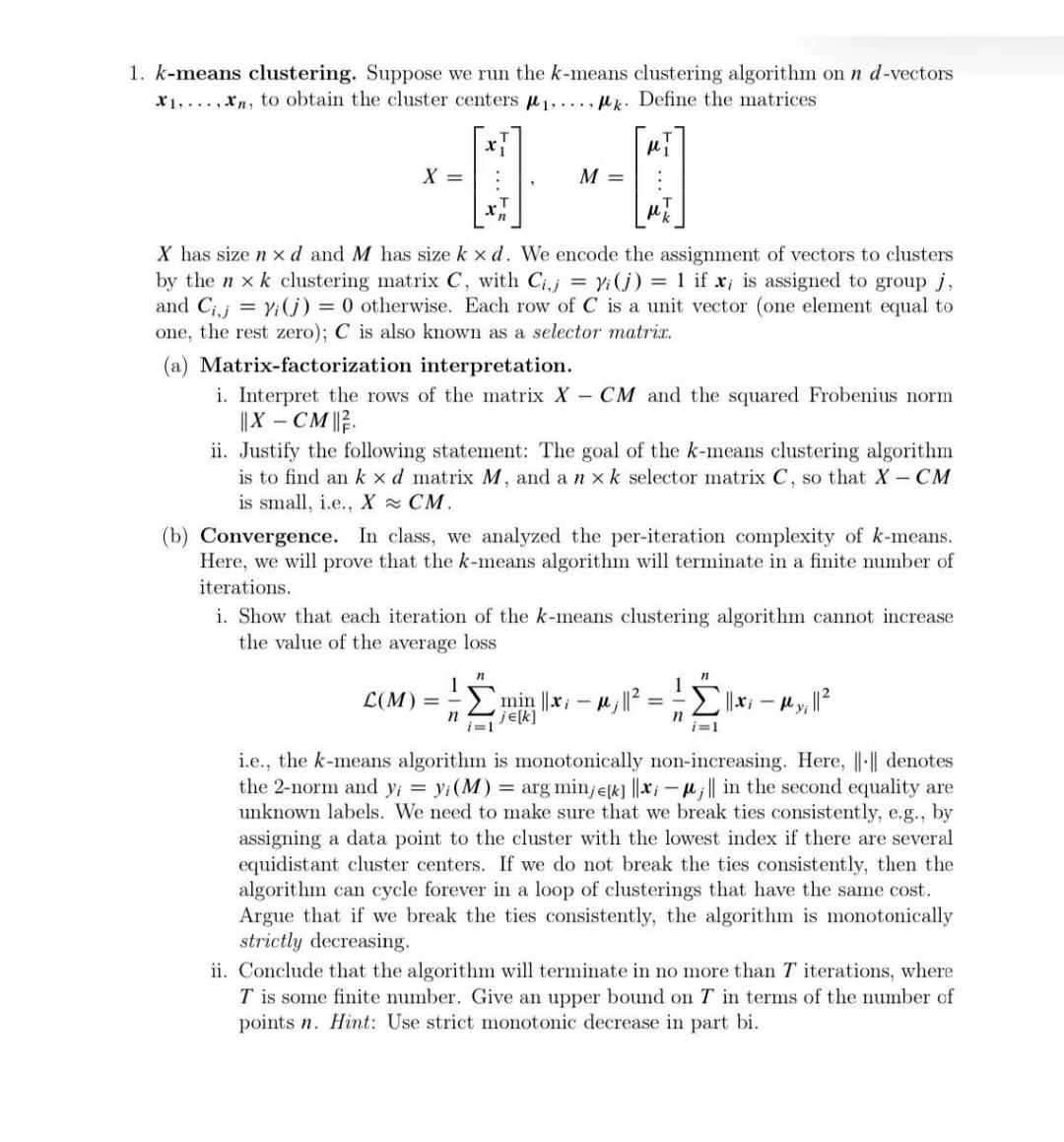 Solved 1. k-means clustering. Suppose we run the k-means | Chegg.com