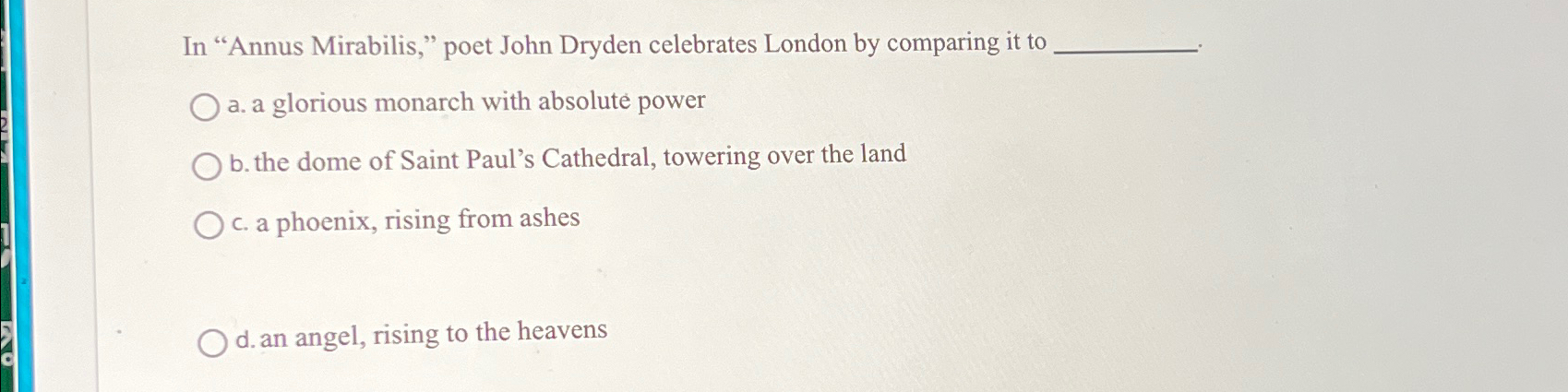 Solved In "Annus Mirabilis," poet John Dryden celebrates | Chegg.com