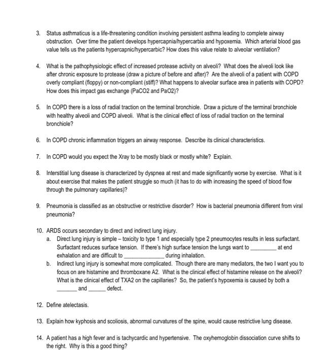 Solved 3. Status asthmaticus is a lifethreatening condition