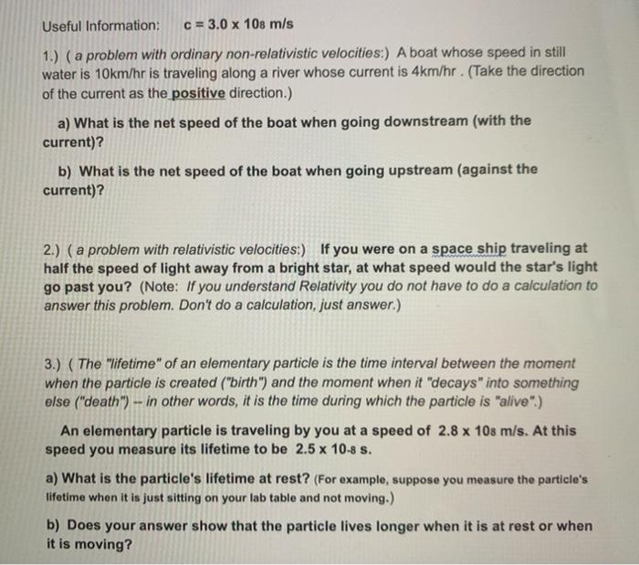 Useful Information C 3 0 X 108 M S 1 A Problem Chegg Com