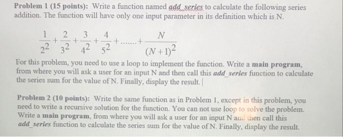 Solved Problem 1 (15 points): Write a function named add | Chegg.com