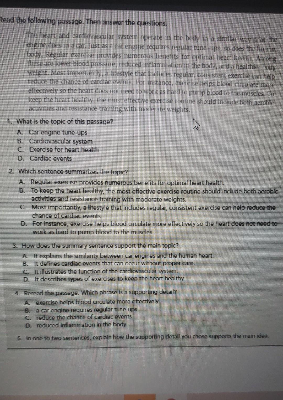 Solved Read the following passage. Then answer the | Chegg.com