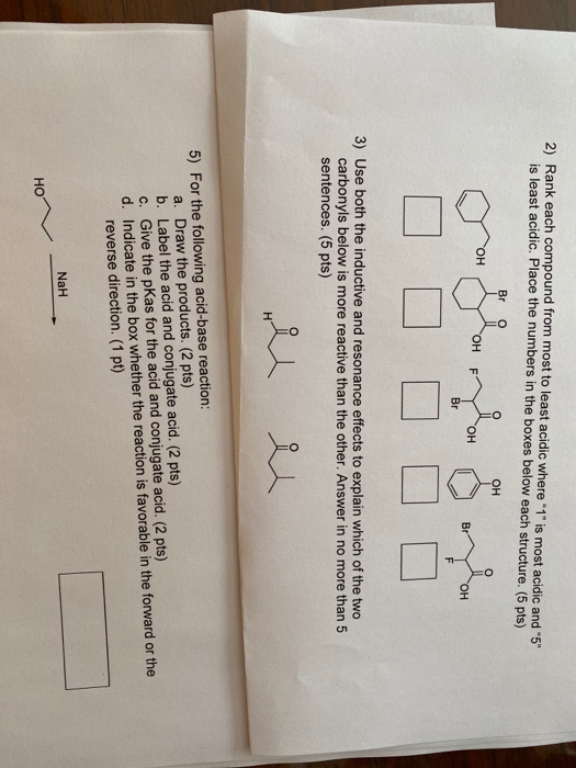 Solved 2) Rank Each Compound From Most To Least Acidic Where | Chegg.com