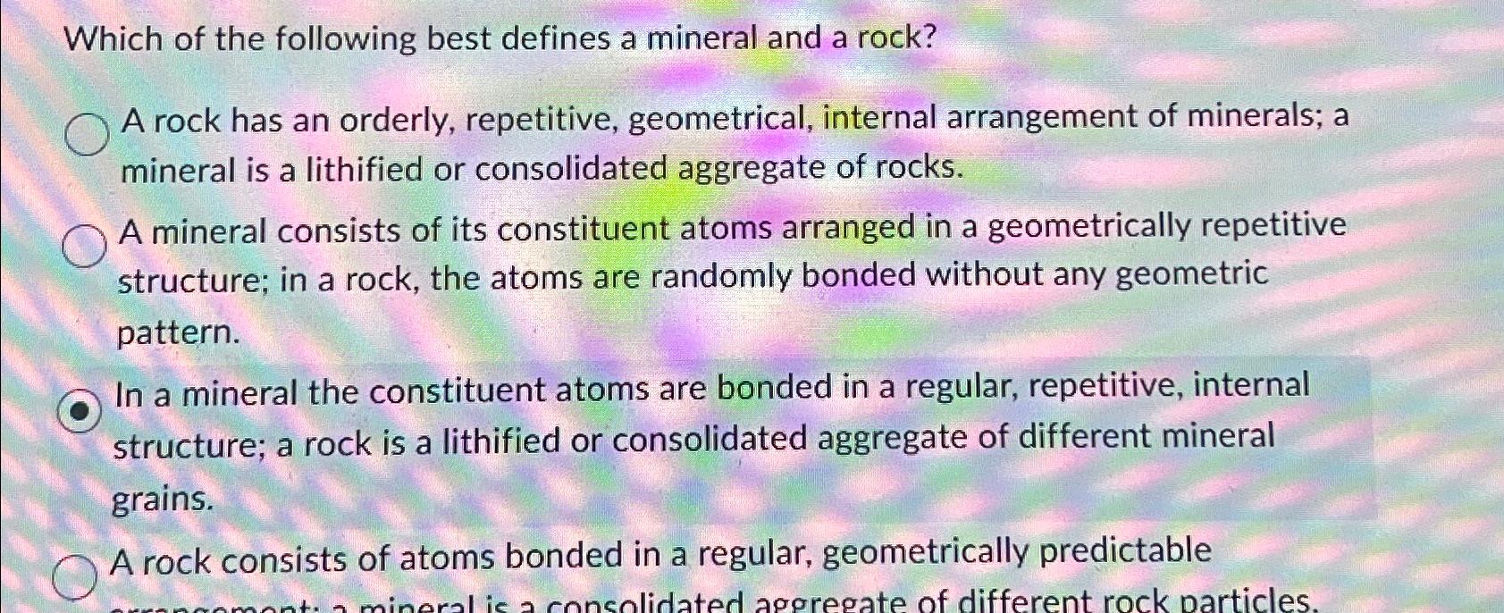 Solved Which of the following best defines a mineral and a | Chegg.com