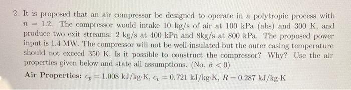 Solved 2. It is proposed that an air compressor be designed | Chegg.com
