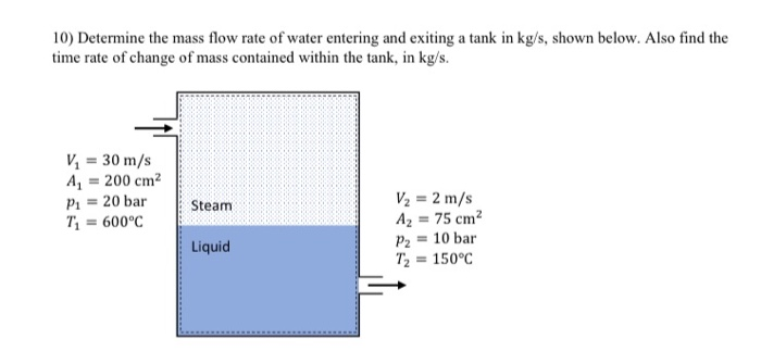 Solved 10) Determine the mass flow rate of water entering | Chegg.com