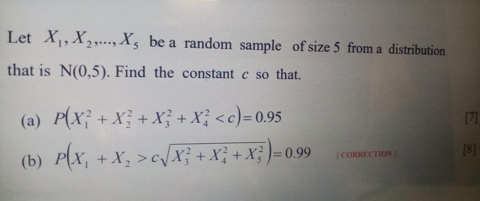 Solved Let X1 X 2 X Be A Random Sample Of Size 5 From