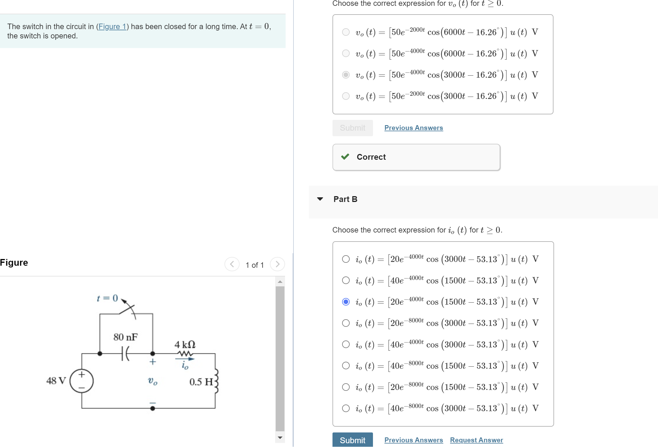 Solved Choose the correct expression for vo(t) ﻿for t≥0.The | Chegg.com