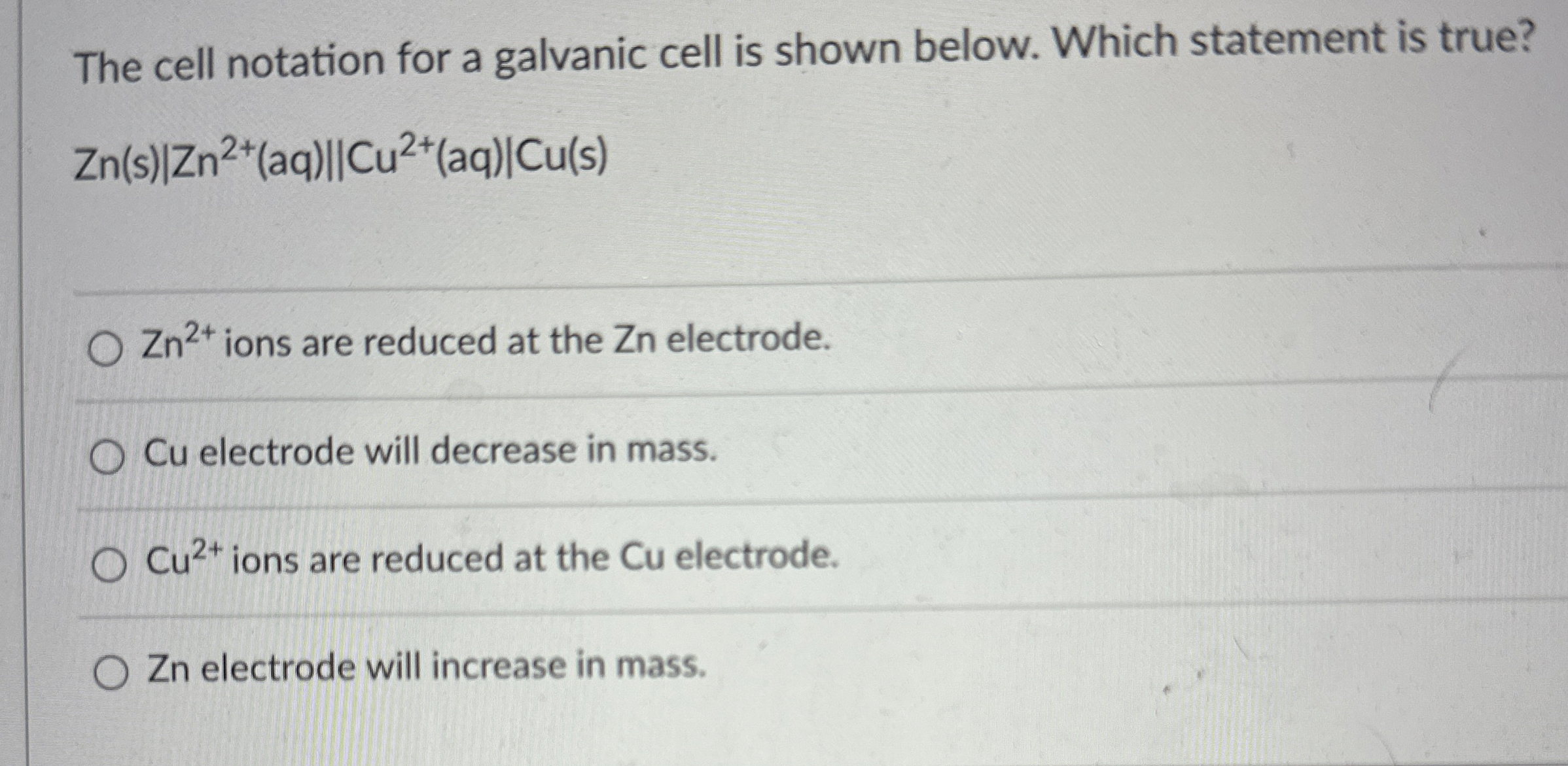 Solved The cell notation for a galvanic cell is shown below. | Chegg.com