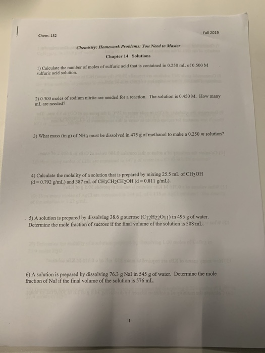 Solved Fall 2019 Chem. 132 Chemistry Homework Problems. You | Chegg.com
