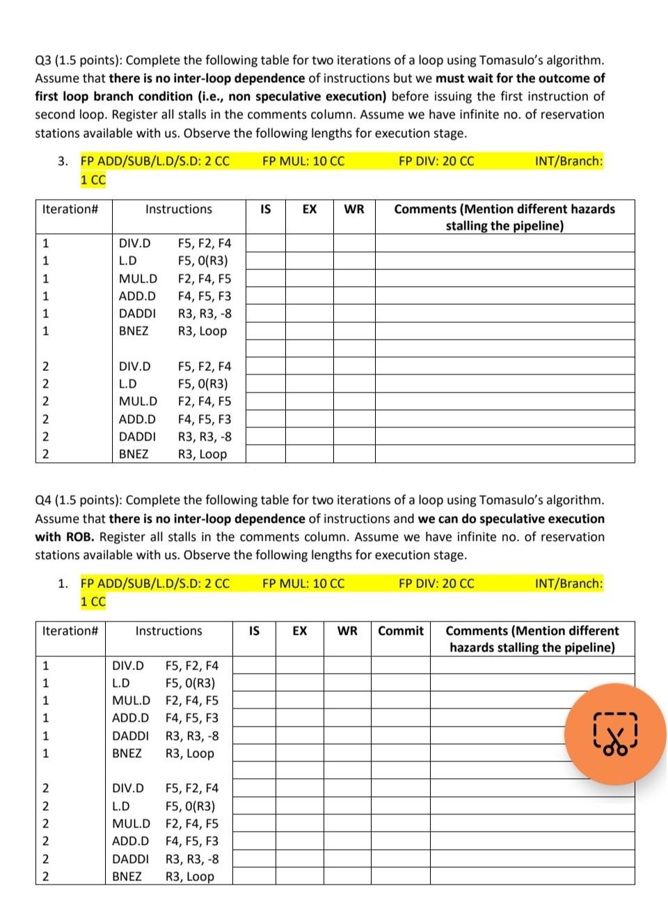 Solved Q3 (1.5 points): Complete the following table for two | Chegg.com