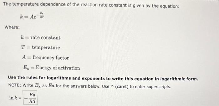 Solved The temperature dependence of the reaction rate | Chegg.com