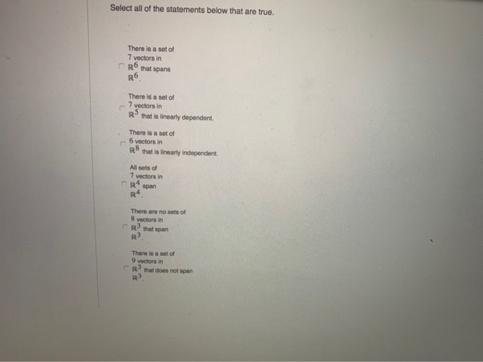 Solved Select all of the statements below that are true. | Chegg.com
