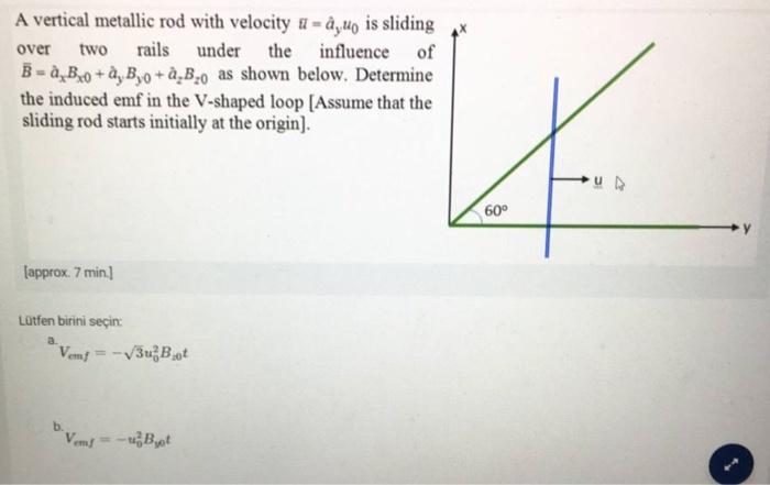 A Vertical Metallic Rod With Velocity U A Y Lo Is Chegg Com