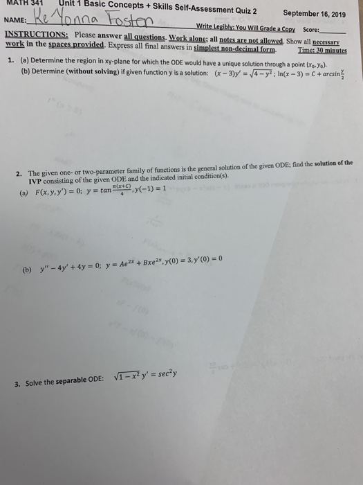 Solved Unit 1 Basic Concepts + Skills Self-Assessment Quiz 2 | Chegg.com