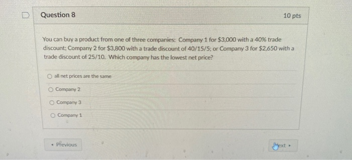 Solved Question 8 10 pts You can buy a product from one of | Chegg.com