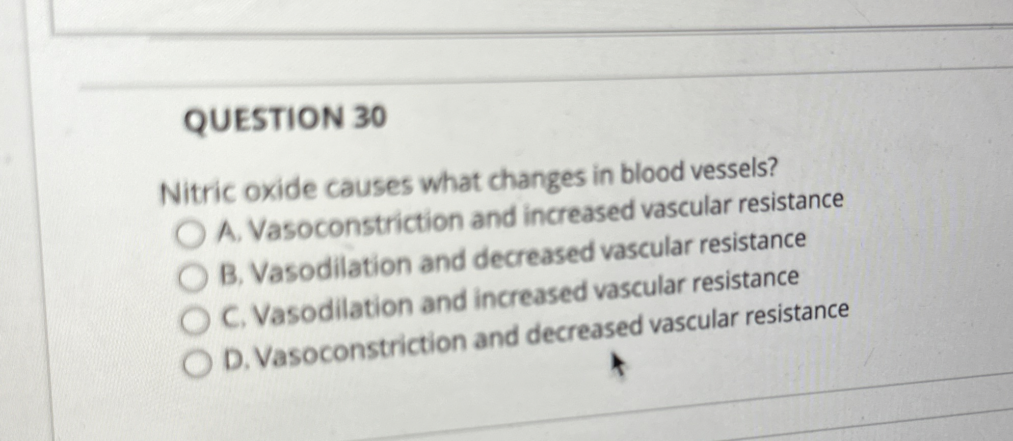Solved QUESTION 30Nitric oxide causes what changes in blood | Chegg.com