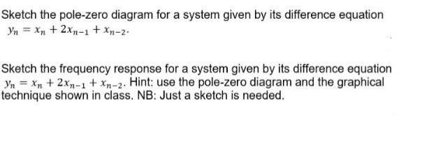 Solved Sketch the pole-zero diagram for a system given by | Chegg.com