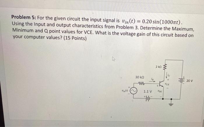 Solved = Problem 5: For the given circuit the input signal | Chegg.com