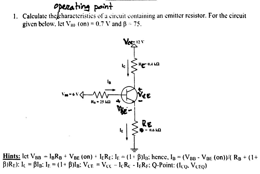 Solved operating point 1. Calculate the characteristics of a | Chegg.com