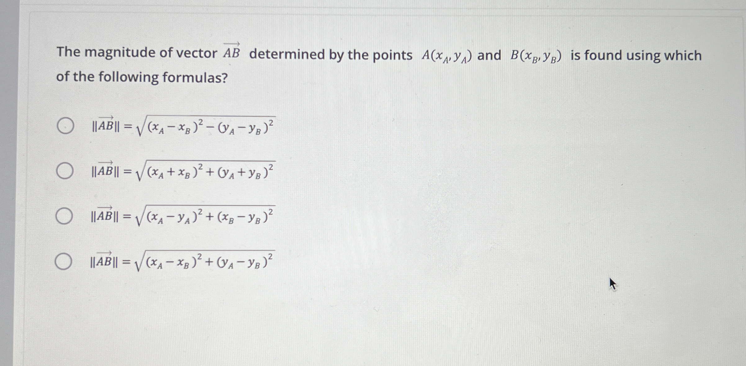 Solved The magnitude of vector vec(AB) ﻿determined by the | Chegg.com