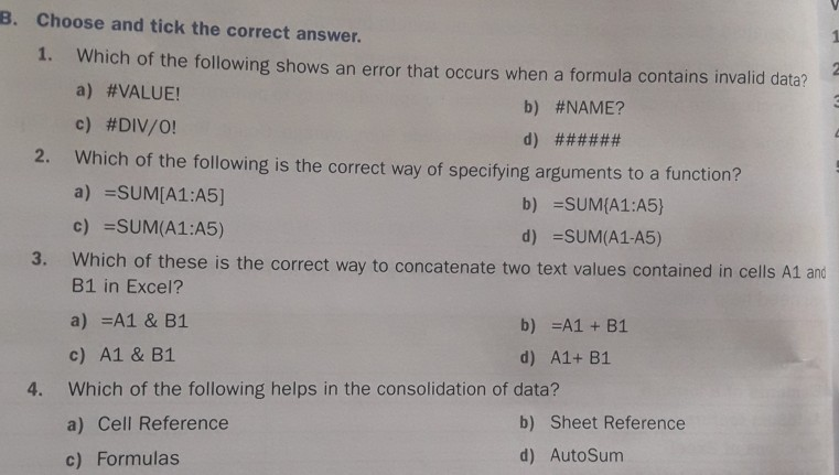Solved 2 B. Choose and tick the correct answer. 1. Which of | Chegg.com
