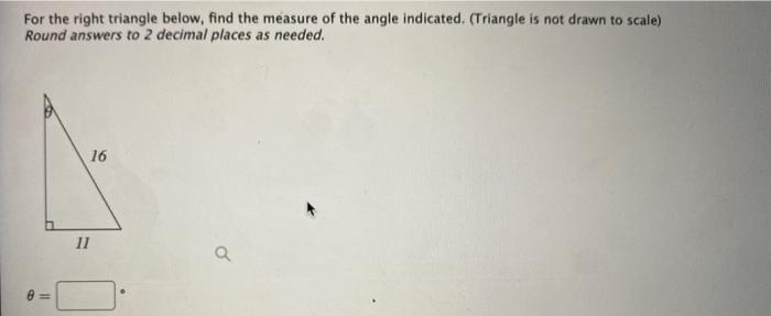 Solved For the right triangle below, find the measure of the | Chegg.com