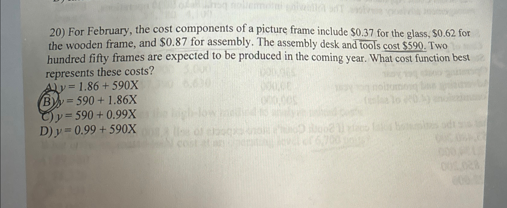 Solved For February, the cost components of a picture frame