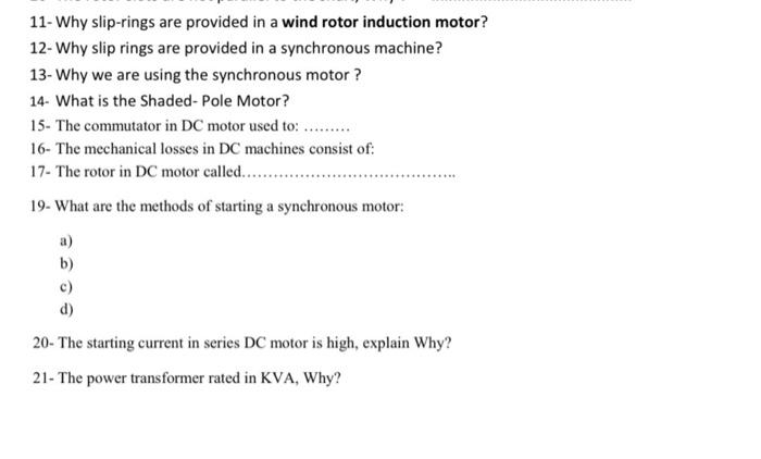 Solved 11- Why slip ring are provided in synchronous | Chegg.com