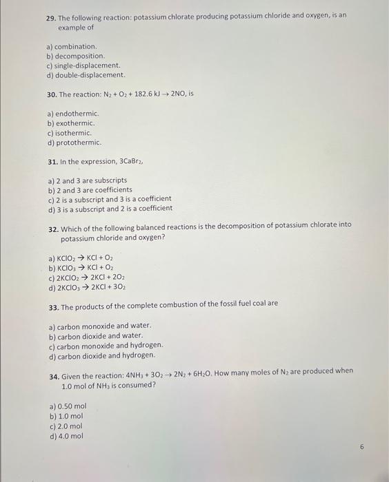 Solved 29. The following reaction potassium chlorate