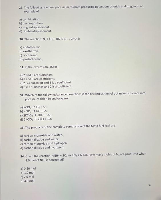 Solved 29. The following reaction: potassium chlorate | Chegg.com