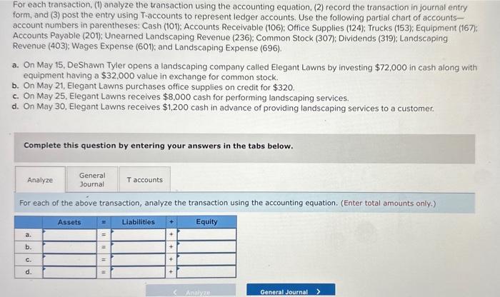 Solved For Each Transaction, (1) Analyze The Transaction | Chegg.com